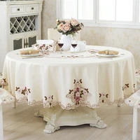 european style embroidered round table round tablecloth household hollow pastoral tablecloth chair cushion chair cover set