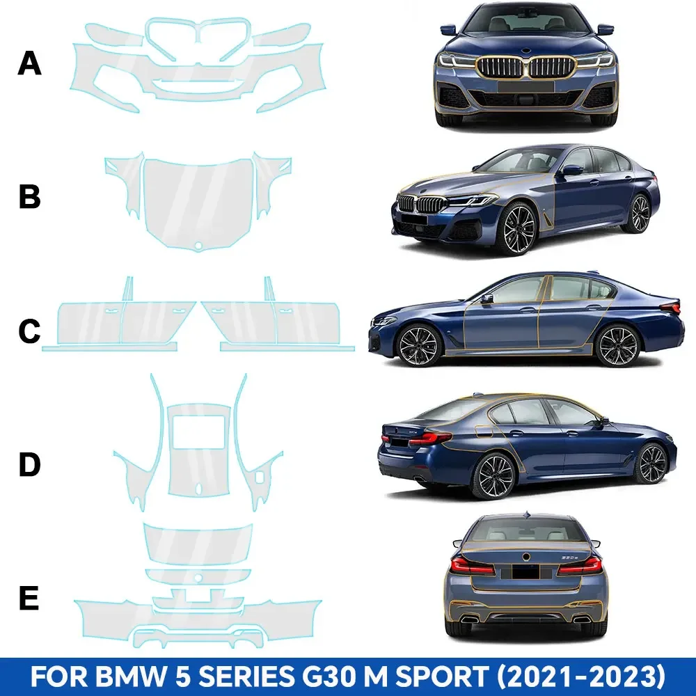 For BMW 5 Series G30 M 2023 Pre Cut Car Paint Protection Film Body Transparent Anti Scratch Invisible Clear PPF Accessories