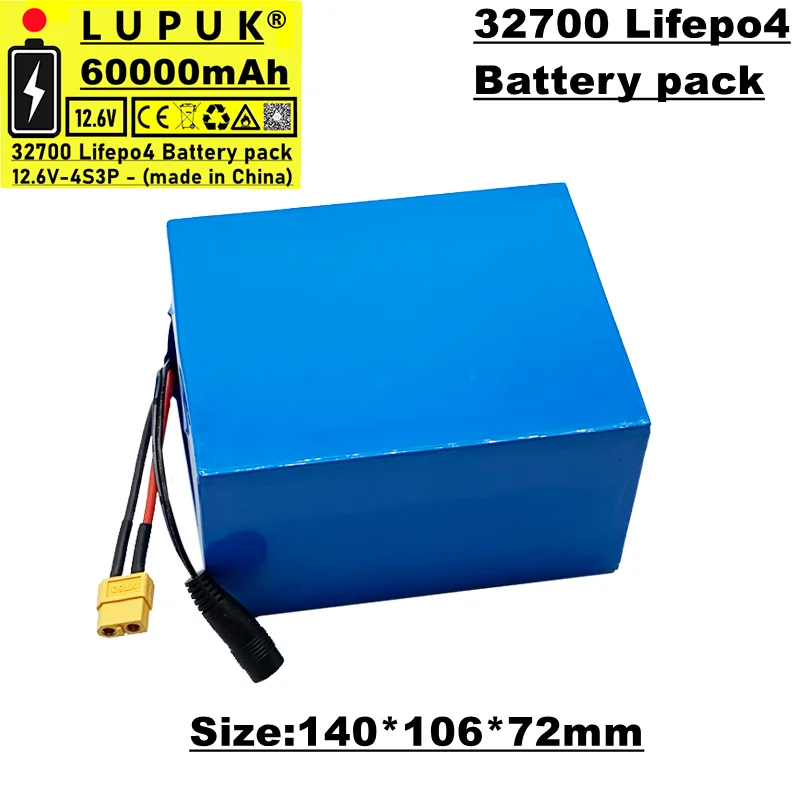 

LiFePO4 32700 cell pack, 4s3p, 12,6 v, 60ah, встроенный с BMS, подходит для электрических велосипедных ячеек, фотоэлементов, солнечных батарей и т. д.