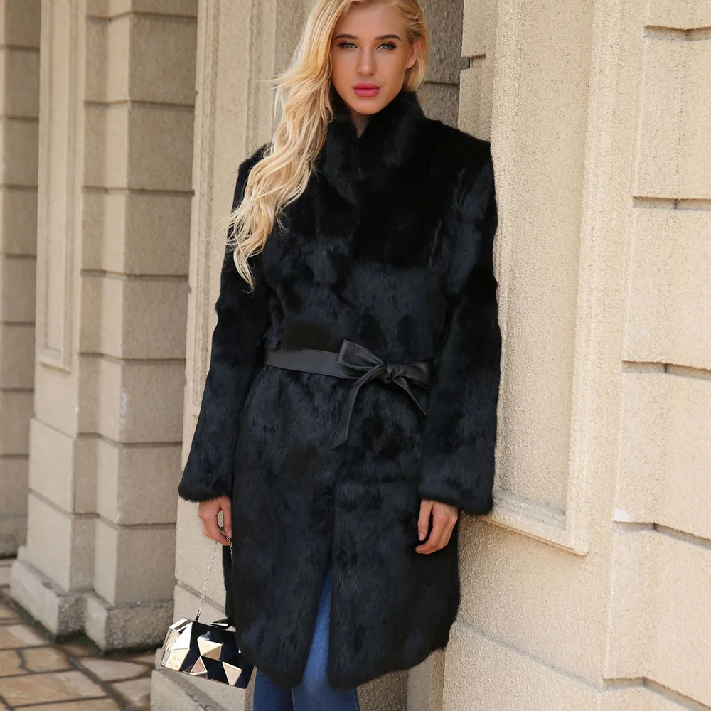 Women's Leather Fur Coat Long Rabbit Fur Leather Fur Coat Coat Imitation Fur Plush Coat Faux Fur Coat