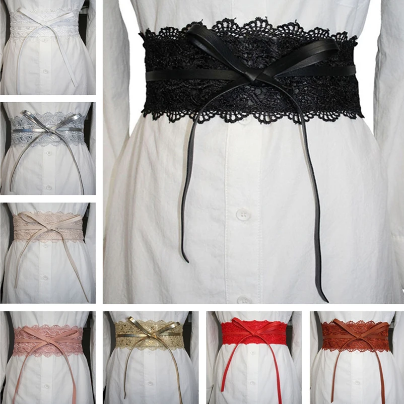

Corset Wide Belt Elastic Bow Lace Belt Female Wedding Dress Self Tie Obi Cinch Waistband Black Belts for Women Dress Belt