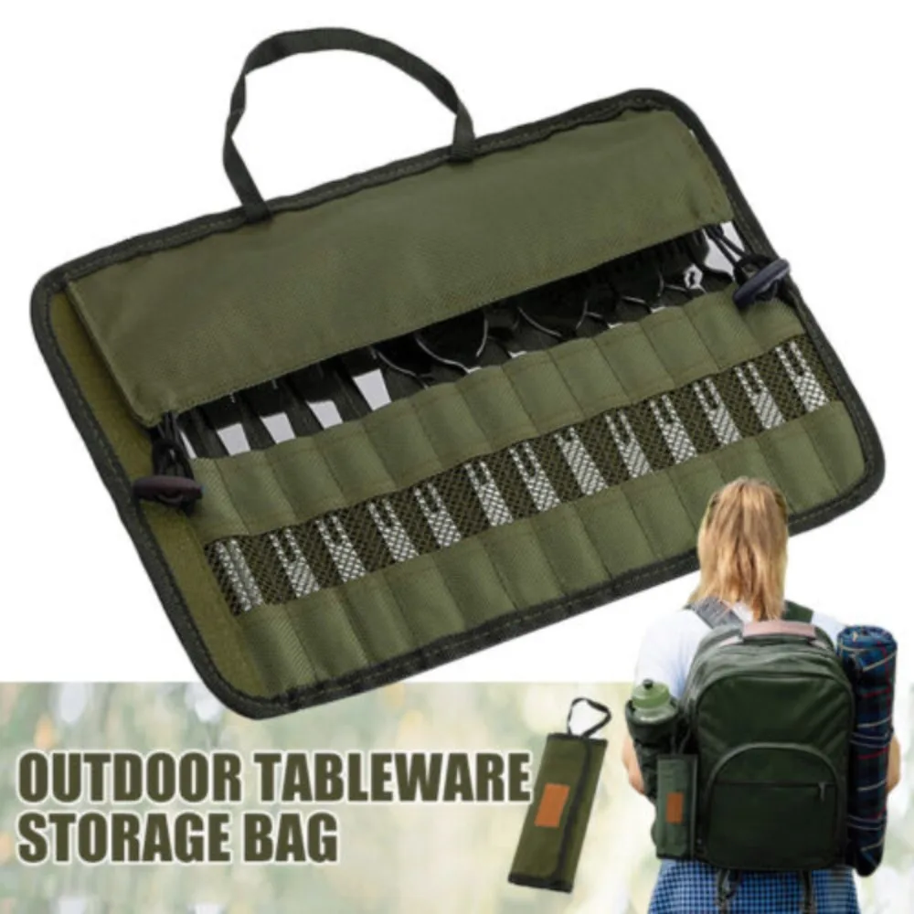 

1 Piece of 38x25cm Outdoor Camping Tableware Storage Bag, Green Foldable Travel Home Tableware Bag, Fashionable