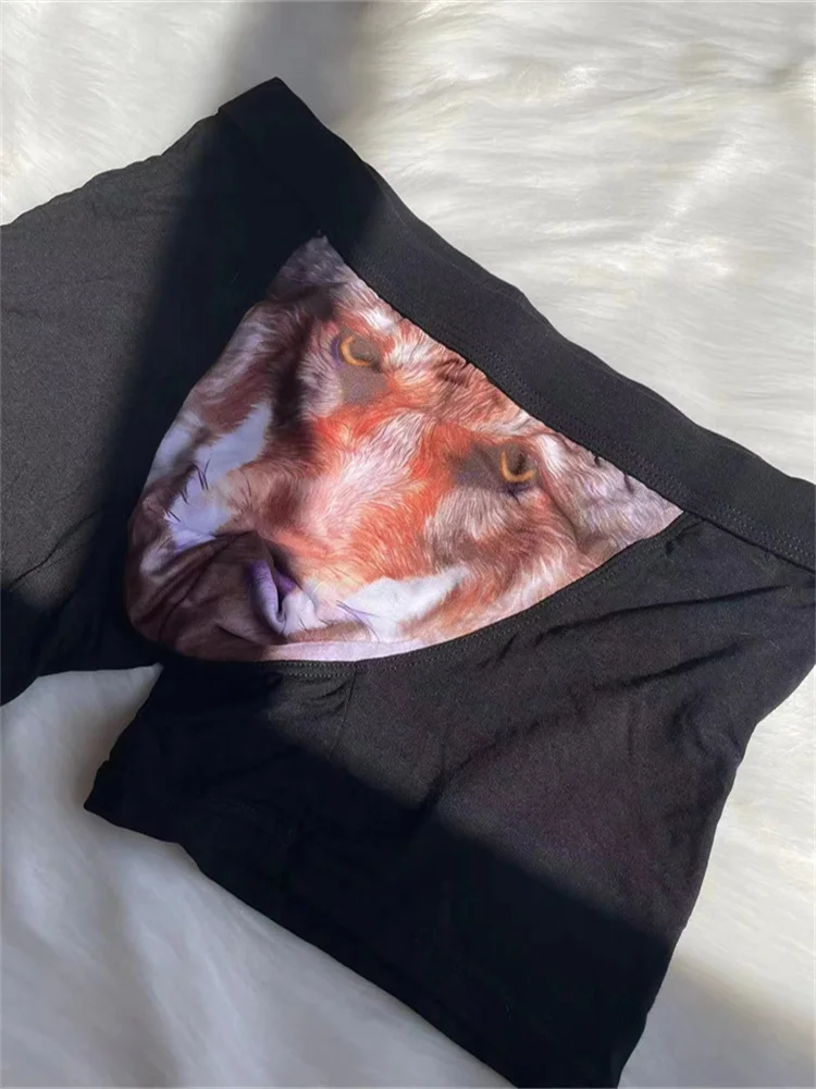 4Pcs/lot Wolf Printed Sexy Men Wolf Boxer Soft Breathable U Convex Man Boxershorts Homme Underwear Plus Size L-4XL трусы мужские