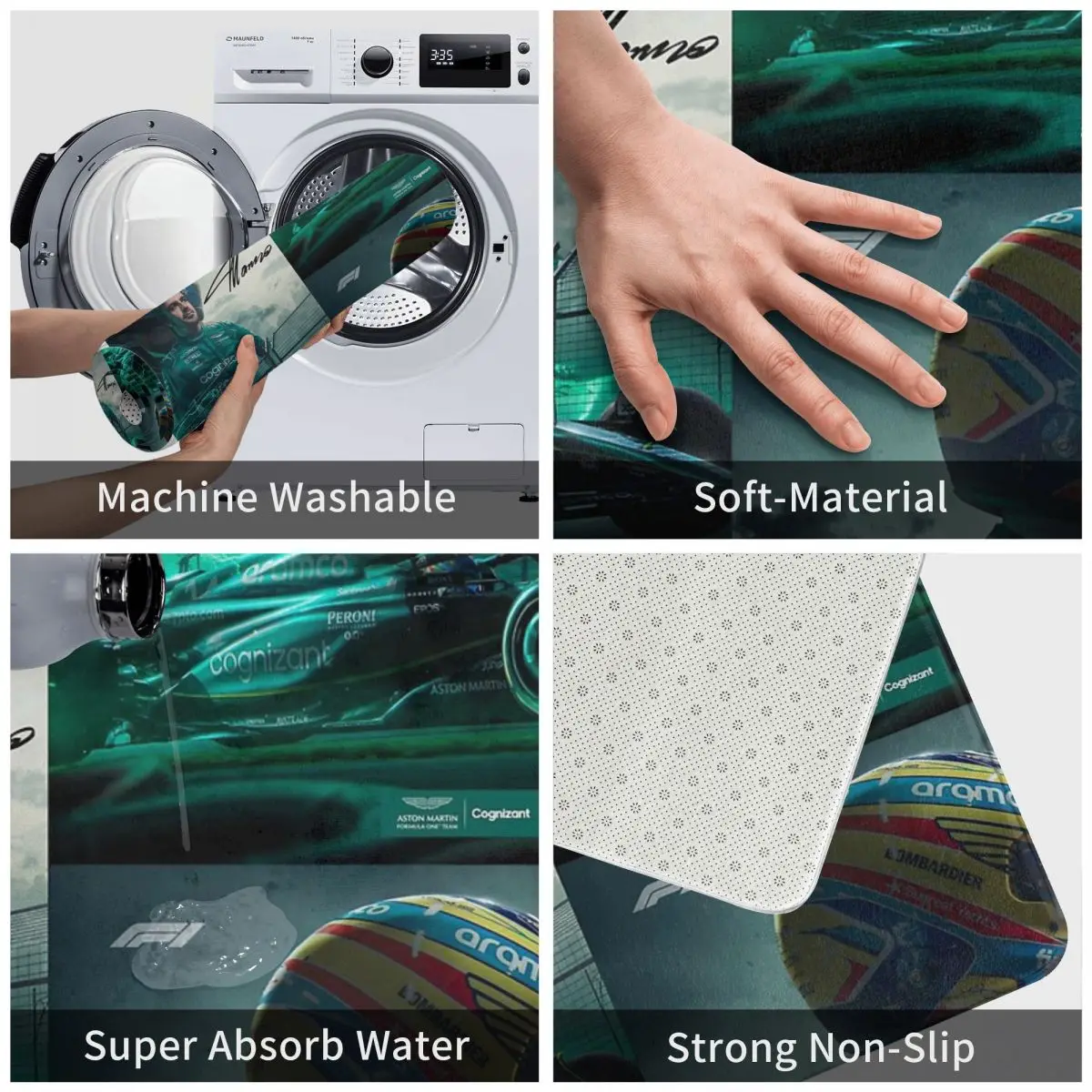 Aston Martin F1 Alonso 14 Противоскользящий напольный коврик водонепроницаемый