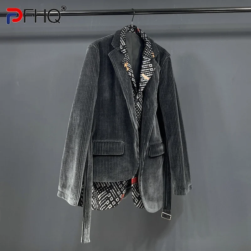 

PFHQ Асимметричный нишевый дизайнерский блейзер с имитацией двух предметов высококачественные вельветовые мужские костюмные куртки креативное пальто осень 21F1283