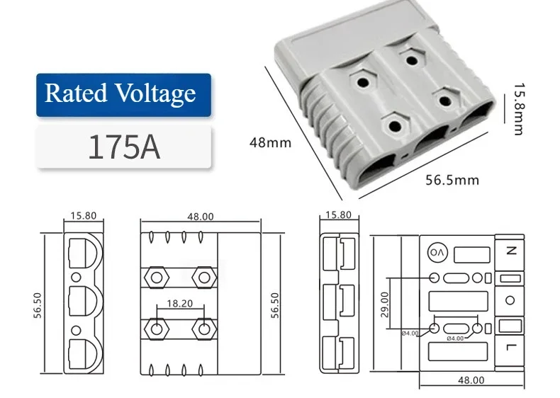 

3-контактный разъем для Anderson Style 50A/175A, зарядное устройство постоянного тока, разъем солнечной энергии для вилочного погрузчика, каравана, адаптер для аккумулятора мотоцикла