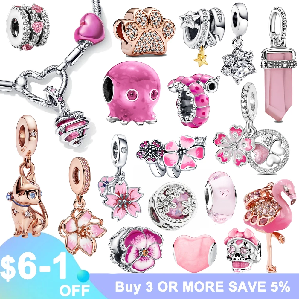 

Pink Charms Murano Glass Beads Plata Charms of Ley 925 Fit Original Pandora Bracelet Necklace Charm 925 Silver Pendant Jewelry