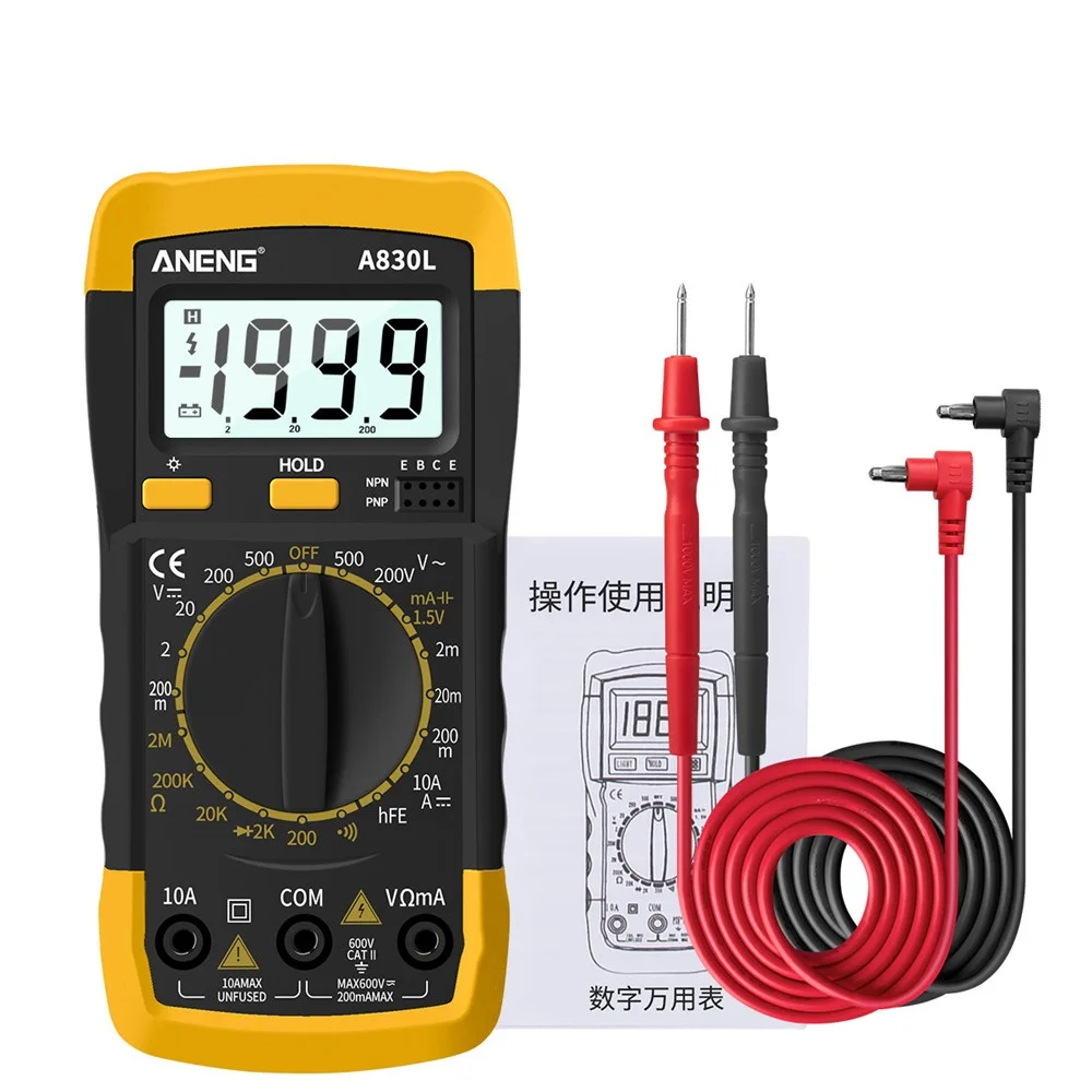 

A830L Multimeter LCD Backlight Multi-function Digital Multimeter AC DC Voltage Diode Tester Multimeter with Buzzer Function