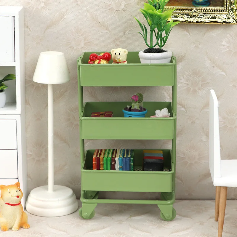

Mini Doll House Decoration Iron Art Cart Storage Rack Simulation Movable Handcart Floor Storage Rack