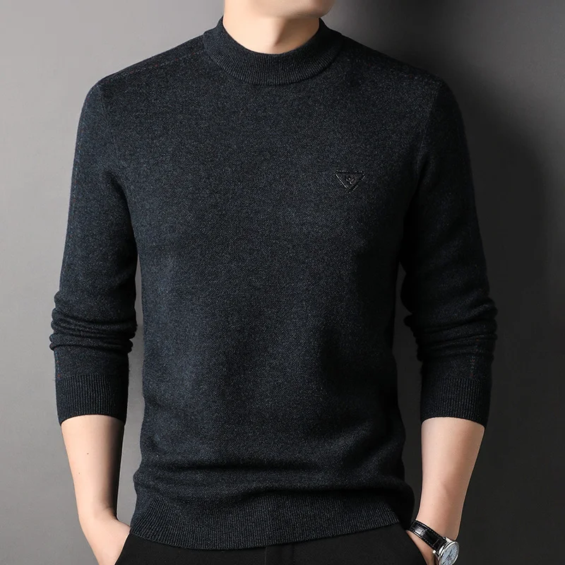 

Men's Winter Half Turtleneck Pure Wool Sweater Young Middle-Aged Men's Clothing Thickened Warm Leisure Knitted Bottoming Sweater