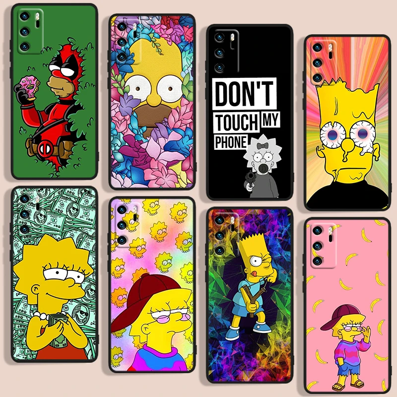 

Cool Simpsons Phone Case For Huawei P10 P20 P30 P40 P50 Lite Pro 2019 Plus Lite E 5G Black Iuxury Silicone Soft Back Funda Cover