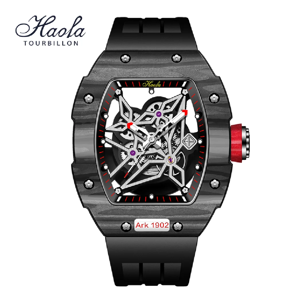 

HAOFA Skeleton Automatic Mechanical Watch For Men Self Wind Sapphire Men Watch Carbon Fiber Luxury Waterproof orologio uomo 1902