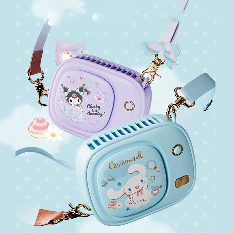 

Kawaii Anime Sanrio Kuromi Cinnamoroll Summer Hanging Neck Fan Cute Cartoon Small Outdoor Portable Handheld Mini Fan 3 Gears