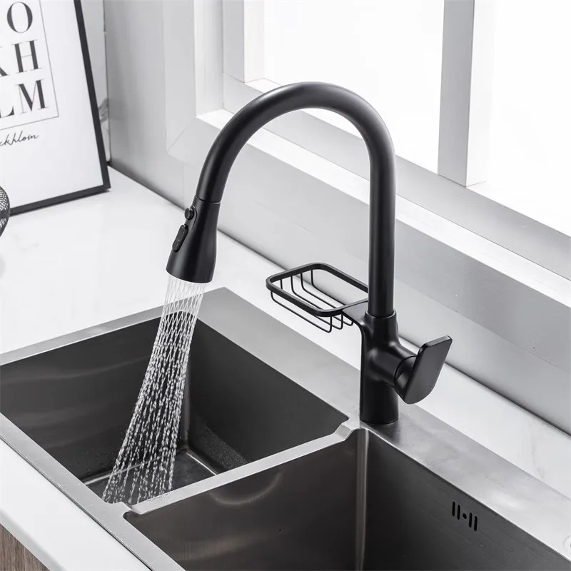 Серебристый кухонный смеситель для горячей и холодной воды выдвижной поворотный