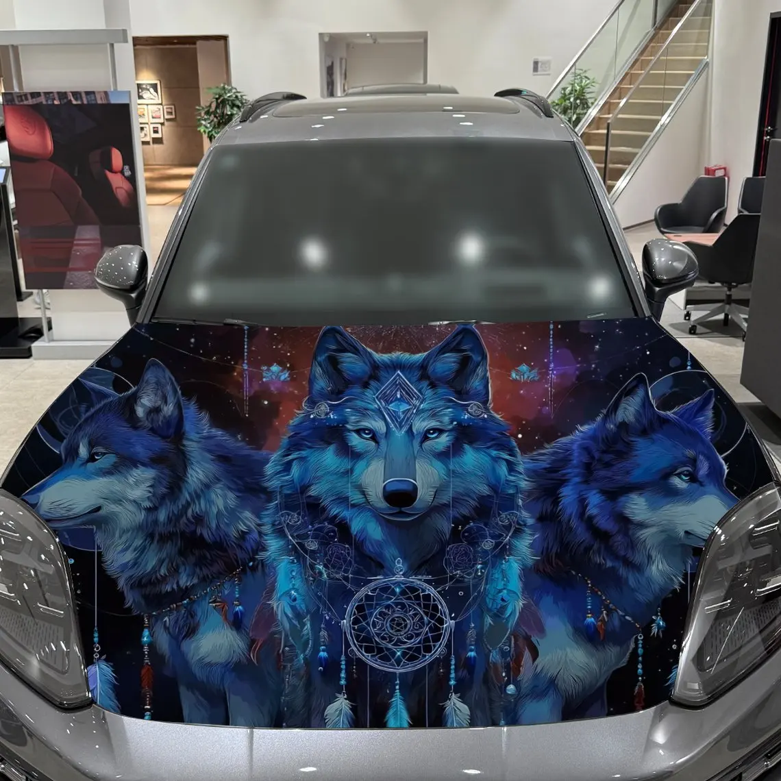 Фото Виниловая пленка для автомобиля Starfield Blue Wolves Dreamcatcher, водонепроницаемая наклейка на капот автомобиля из ПВХ, самоклеящаяся устойчивая к царапинам Sti №5