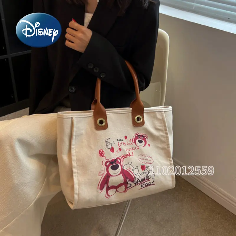 Disney Strawberry Bear 2022 New Handbag Cartoon Women's Bag Fashion Trend Women's Handbag Large Capacity Travel Storage Bag