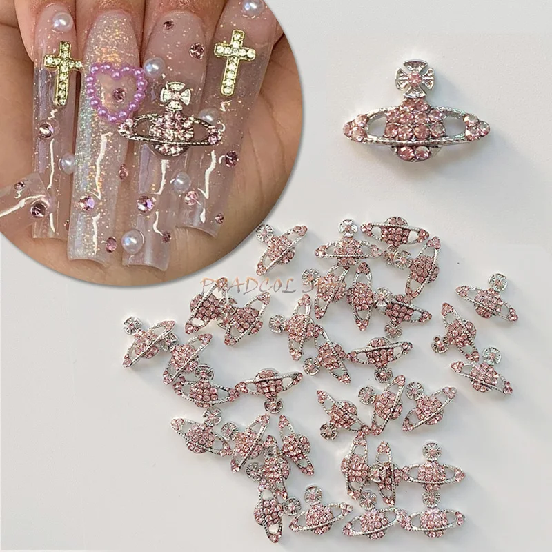 

10pcs/bag Charms Planet Design Nail Rhinestones Gems Manicure 3D Alloy Jewelry Crystal Glass Nail Art Decorations Nails Supplies