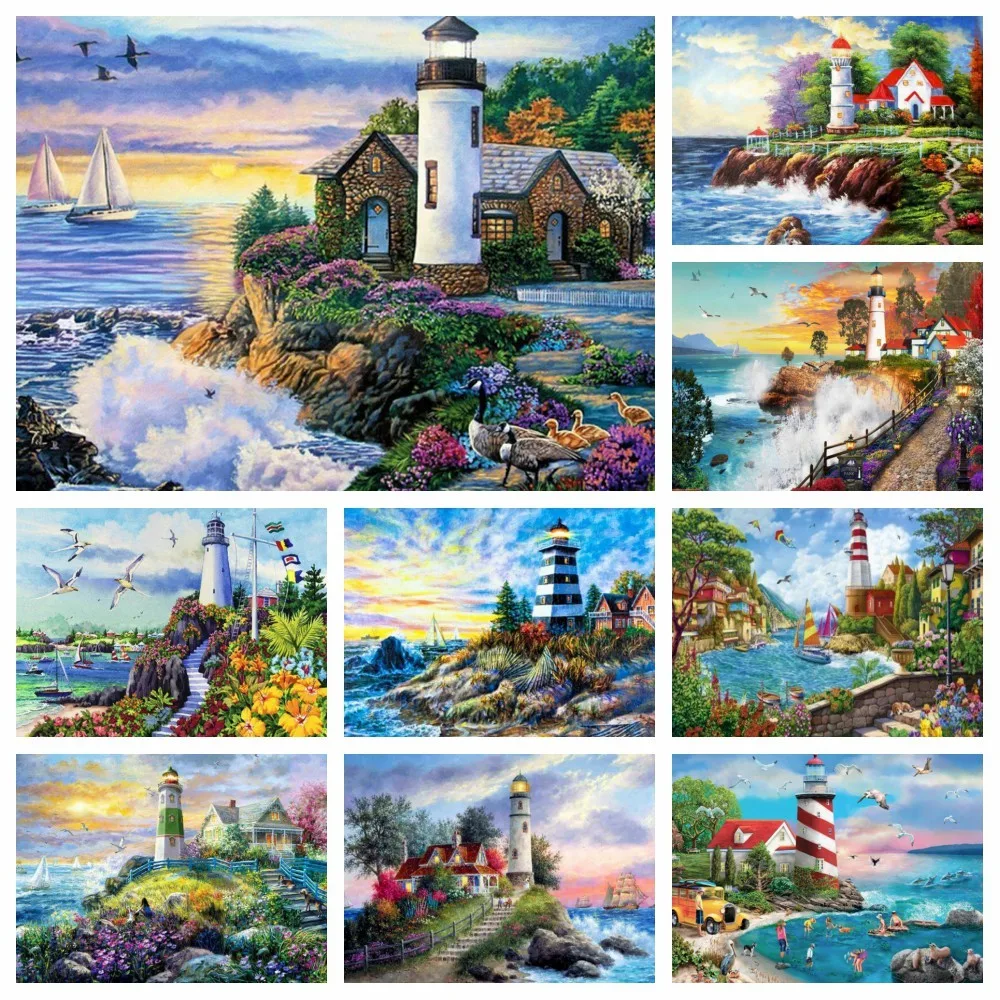 

Diamond Painting Landscape 5D Full Diamond Embroidery Lighthouse Picture Rhinestones Mosaic Decor For Home