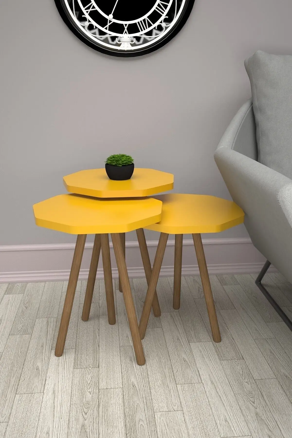 

Modern Nelling Table Wooden Legs 3 Pieces Polygon De Monte Side Table Tea Coffee Service Table Geometric Living Room Bedside Tab