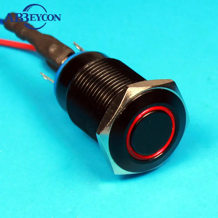 

1646Z high quality Flat round ring lamp black shell 12V Ring led pushbutton switch 16mm latching button switch