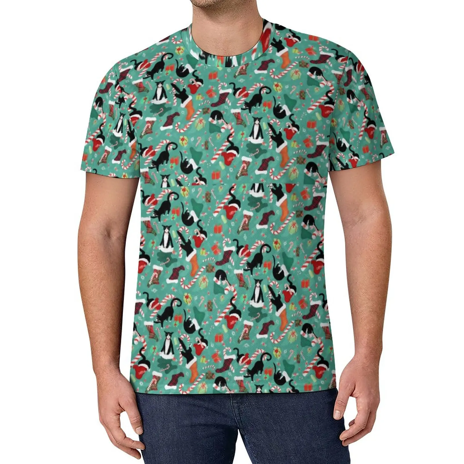 

Funny Cat Print T-Shirt Christmas Stockings Trending T Shirts Summer Design Tee Shirt Casual Clothing Birthday Present