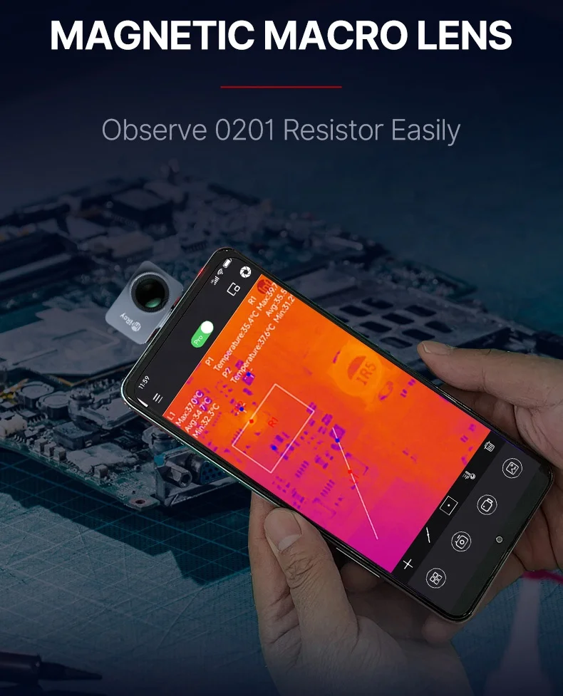 Фото Миниатюрный тепловизор Infiray P2 pro, 25 Гц, утечка трубопроводов, PDC, Датчик короткого замыкания, требуется агент, инфракрасный датчик №2
