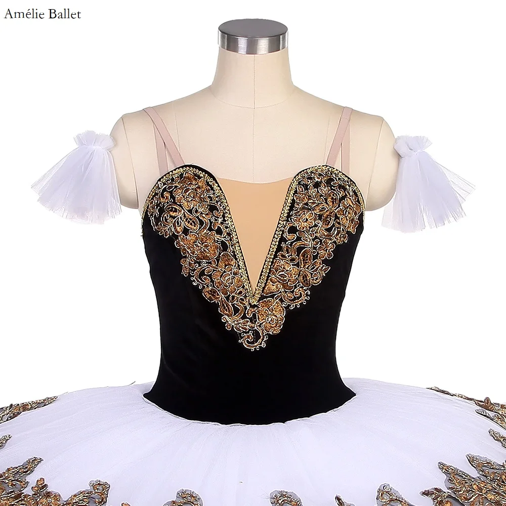 BLL090 Черный бархатный лиф для девочек и женщин белая тюлевая пачка с золотой