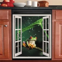 green frog dishwasher cover magnet kitchen decorative window rain frogs fridge door stickercute refrigerator magnetic vinyl pa