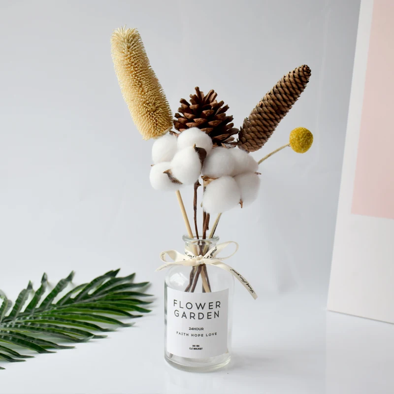 

Dried Flowers For HomeFlora Arrangement White Color Wheat Ear Magnolia Pine Hydrangea Christmas Festival Decor Crafts