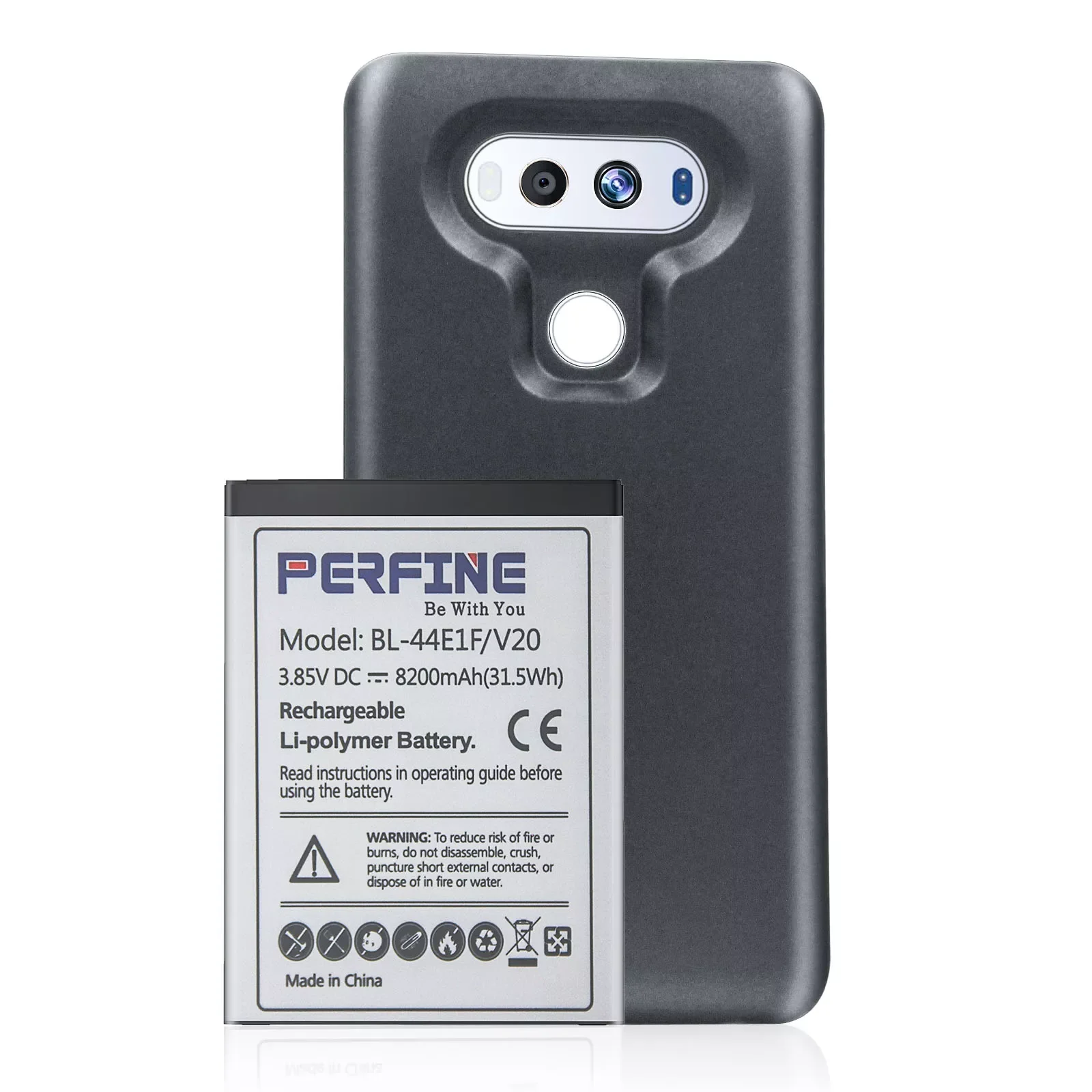 

NEW2023 Perfine Battery For LG V20 BL-44E1F 8200mAh Li-Polymer Extended Battery with Black TPU Protective Case for H918 VS995 F8