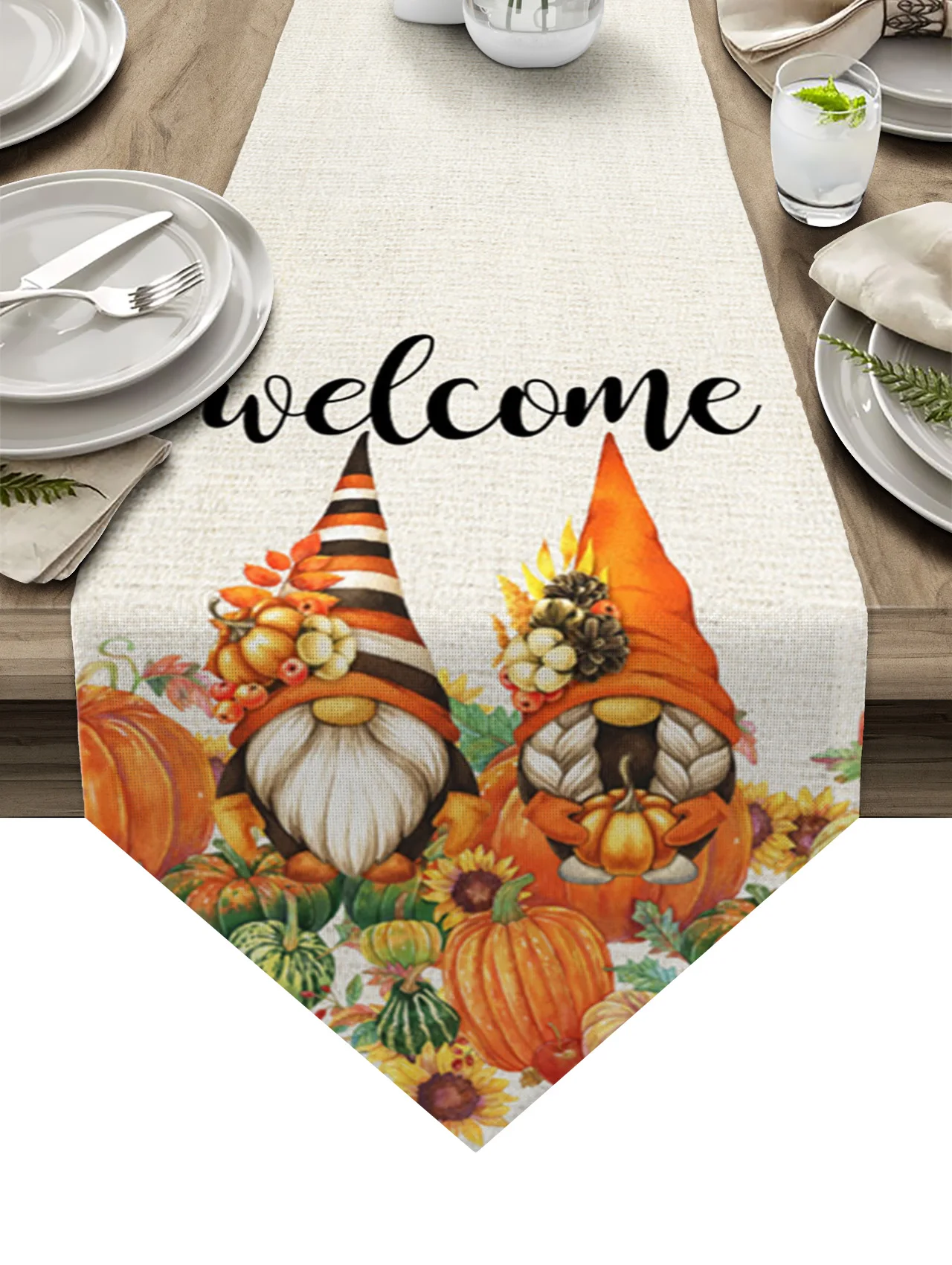 

Fall Gnome Pumpkin Table Runners Holiday Wedding Decor Dinning Table Cover Christmas Decorations Table Cloth