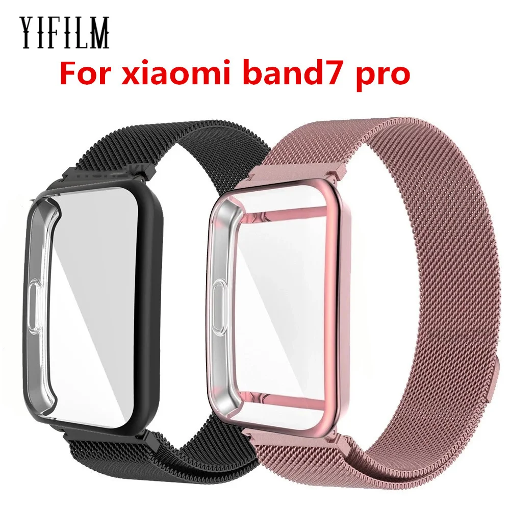 

Milanese Magnetic Loop Strap For Xiaomi Mi Band 7 Pro Smart Wristband Replacement Bracelet Metal With Screen Protector Case Belt