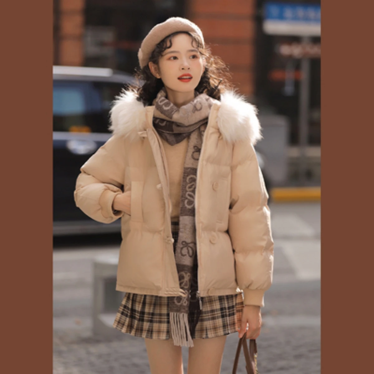 2022 New Winter Cotton Shirt Women's Short Personalized Thickened Cotton Shirt Big Wool Collar Student Coat Fashion