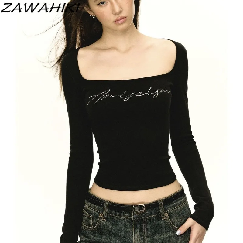 Y2K эстетичная тонкая шикарная Дизайнерская футболка с надписью женская