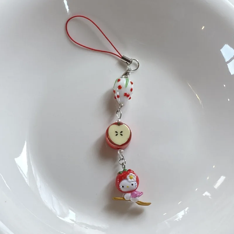 Женская милая мультяшная кошка яблоко клубника телефонная цепочка кавайная