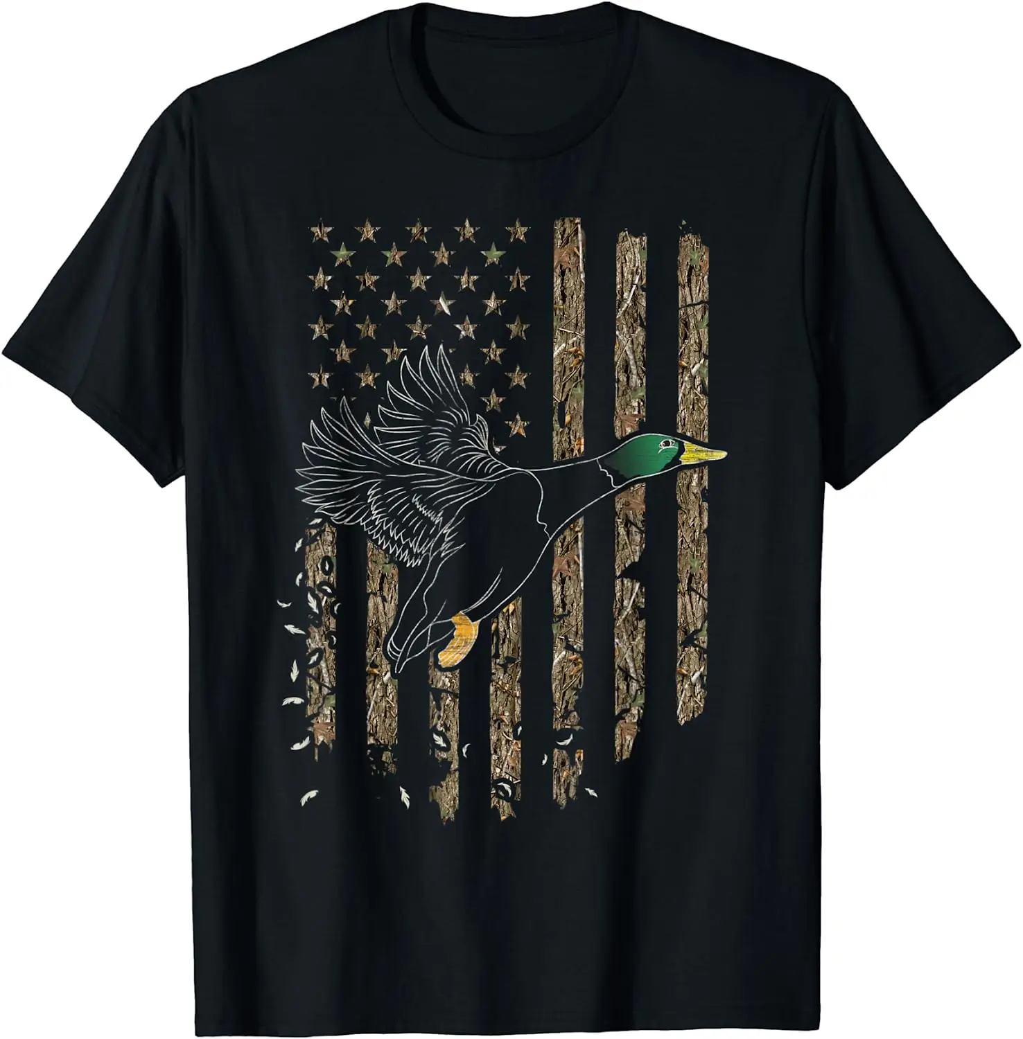 

Duck Hunter American Flag Waterfowl Hunting Camouflage T-Shirt for Men Women Graphic T Shirts Four Seasons Cotton Daily Tees