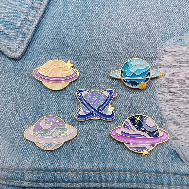 

Cartoon Cute Colorful Space Planet Enamel Brooch Pink Stars Stars Earth Alloy Pins Badge Sweet Fashion Accessories Jewelry Gifts