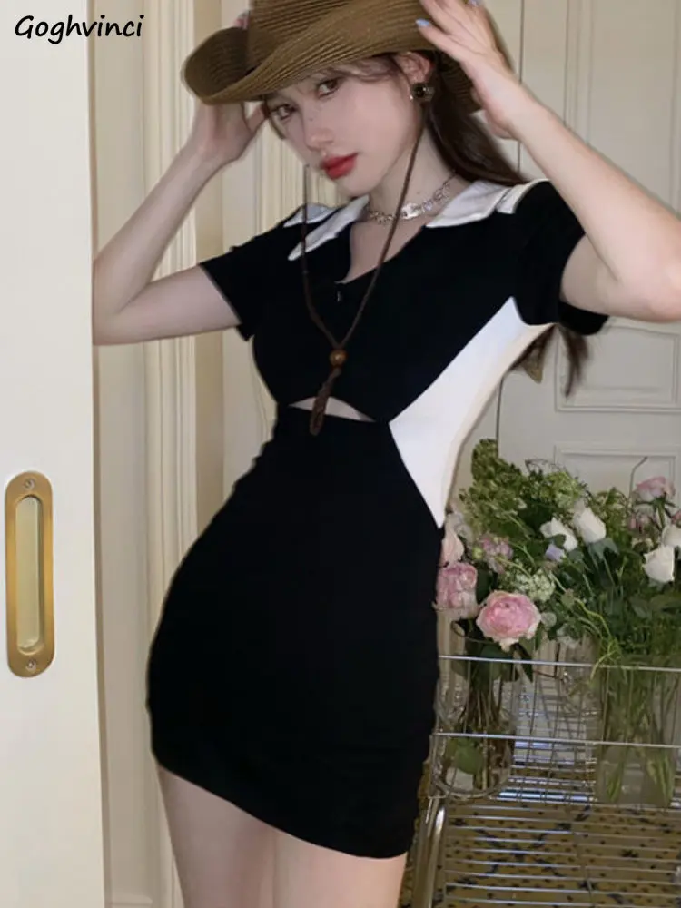 

Mini Dresses Women Elegant Vintage V-neck Hollow Out Design Summer Korean Style Streetwear Simple Casual Fashion Temperament Ins