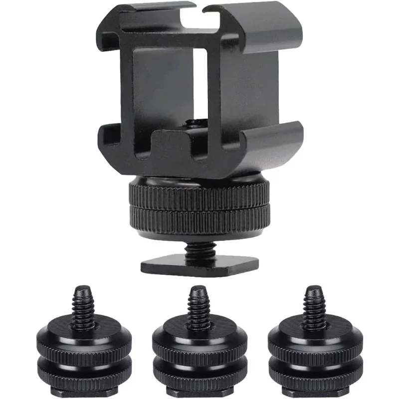 

Aluminum Camera Hot Shoe Extension Bracket with Triple Cold Shoe Mounts Adapter for Flash Light, LED Video Light, Microphone