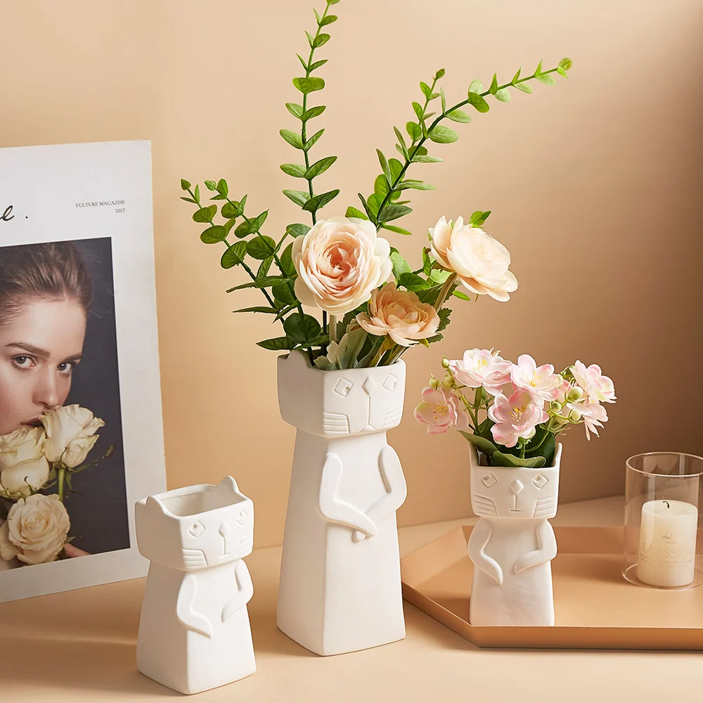 

Home Decor Cat Model Ceramic Abstract Vase For Decoration living room desktop Decorative Dried Vases white Vases For Flowers