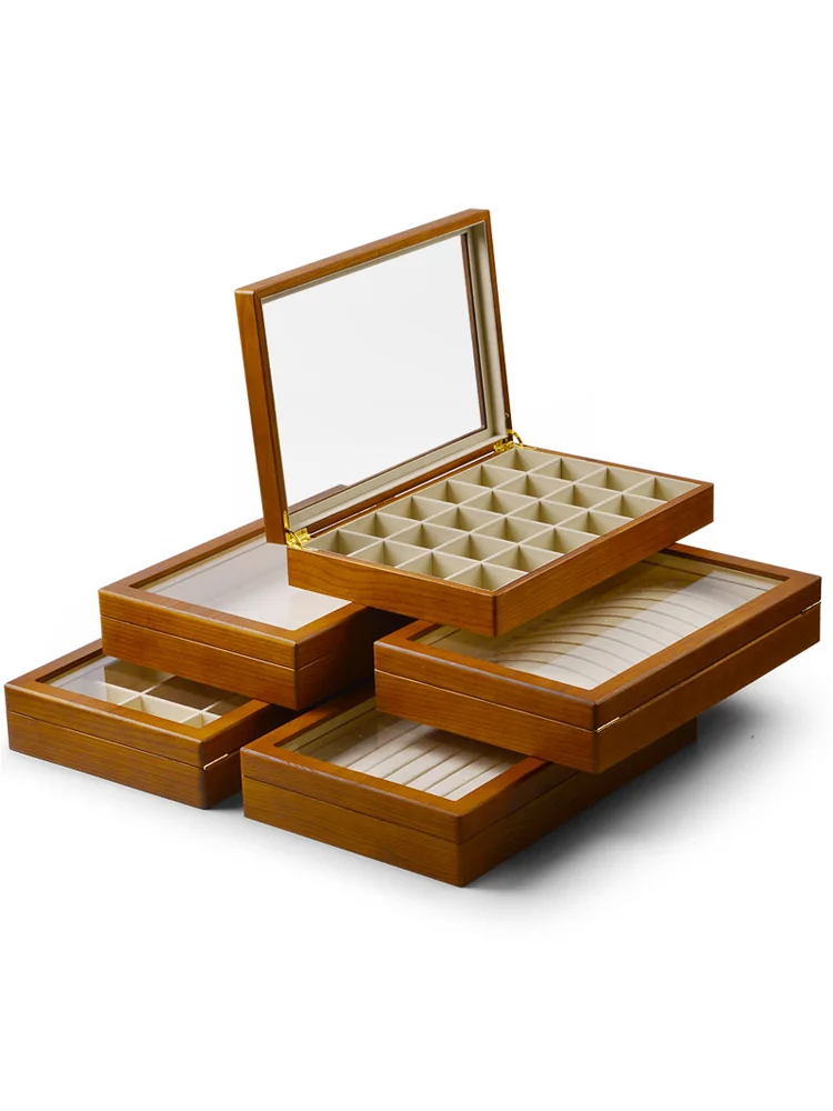 

High-grade solid wood jewelry box, transparent acrylic bracelet, necklace box, ring, earring, art jewelry storage box