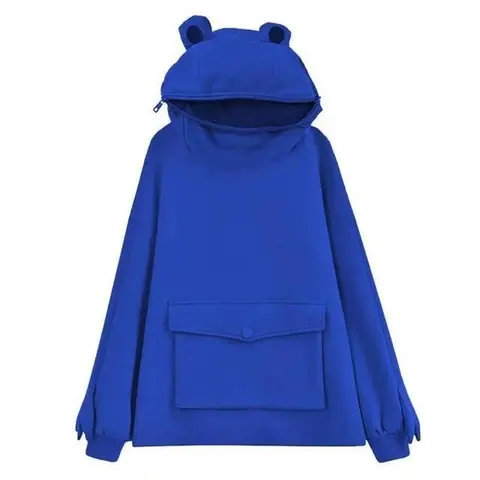 Harajuku Women Hoodie Frog Pullover Winter Sense Hooded Casual Sweatshirts Autumn Embroidery Loose Top Doll Decoration Hoodies