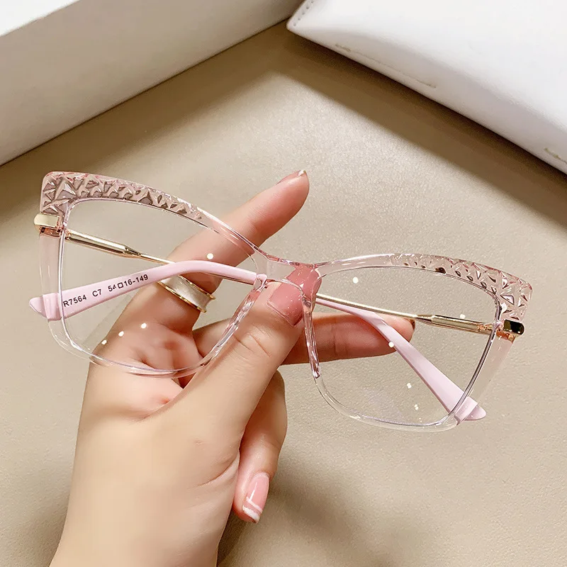 

53355 Cat Eye Anti Blue Light Optical Glasses Frames Women Crystal Cut TR90 Fashion Computer Eyeglasses