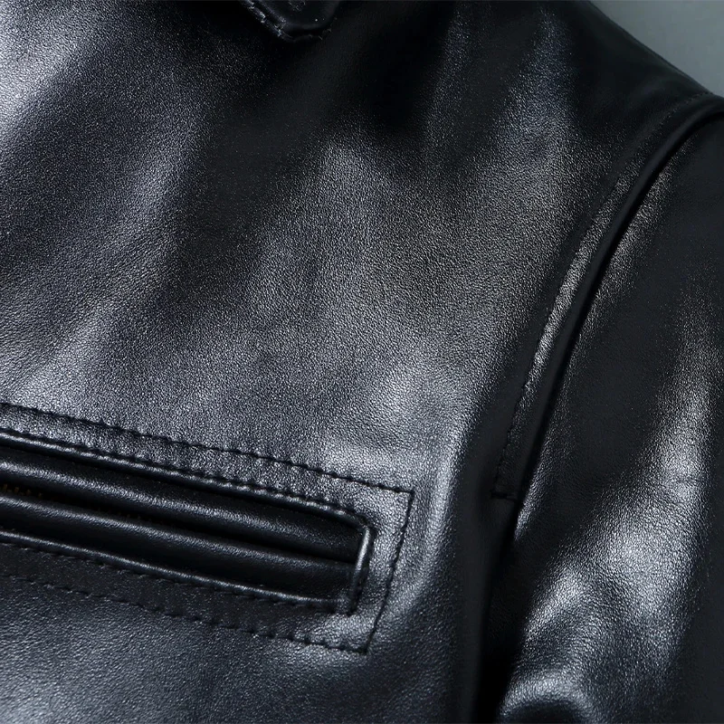 Классическая Черная мужская куртка из натуральной воловьей кожи простая