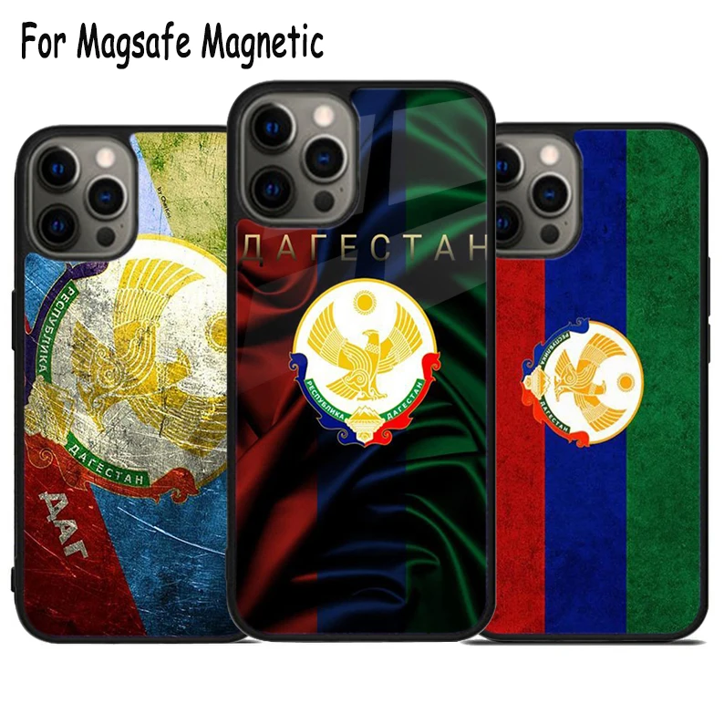 Чехол Magsafe для телефона с гербом оружия флагом Дагестана iPhone 15 16 14 13 11 12 Pro Max Plus