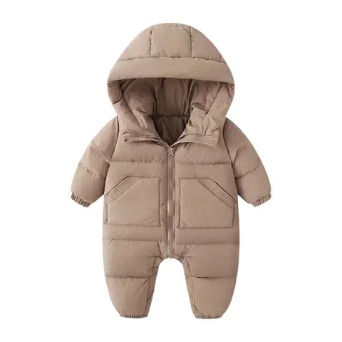 Теплый плотный комбинезон для мальчиков и девочек, одежда с капюшоном, зимний бархатный комбинезон для новорожденных, пальто, детский комбинезон