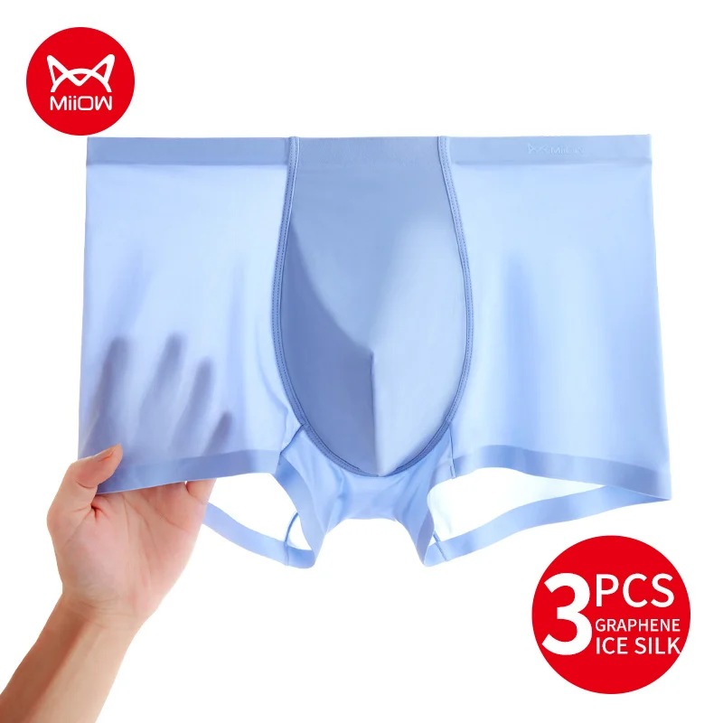 MiiOW 3Pcs Ice Silk Men Underwear Boxer Men's Panties Comfortable Graphene Sexy Underpants MRY005 Boxershorts Men Underwear