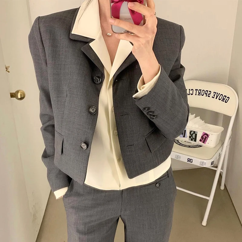 

Women Vintage Wool Suit fahsion Loose Short Coat