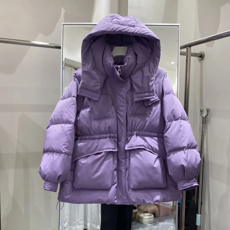 

Новинка 2023, женский зимний пуховик, модный свободный пуховик на белом утином пуху, утепленный женский пуховик с капюшоном, женский пуховик Parker NBH851