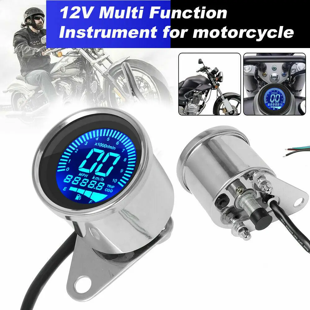 

XUHU Motorcycle Tachometer Motocross LED LCD TACHOMETER Speedometer Fuel Gauge Assembly Cafe Racer Universal